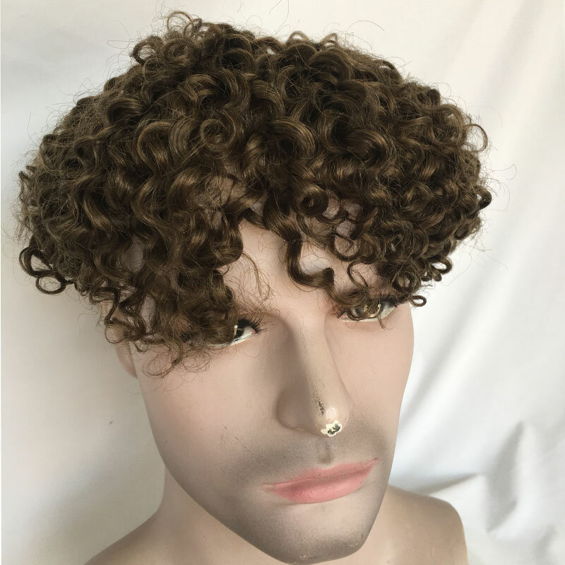 Parrucchino da uomo parrucche di capelli umani ricci di ricambio parrucchino di pizzo svizzero completo per parrucca da uomo nera 10 x8inch marrone #4 colori