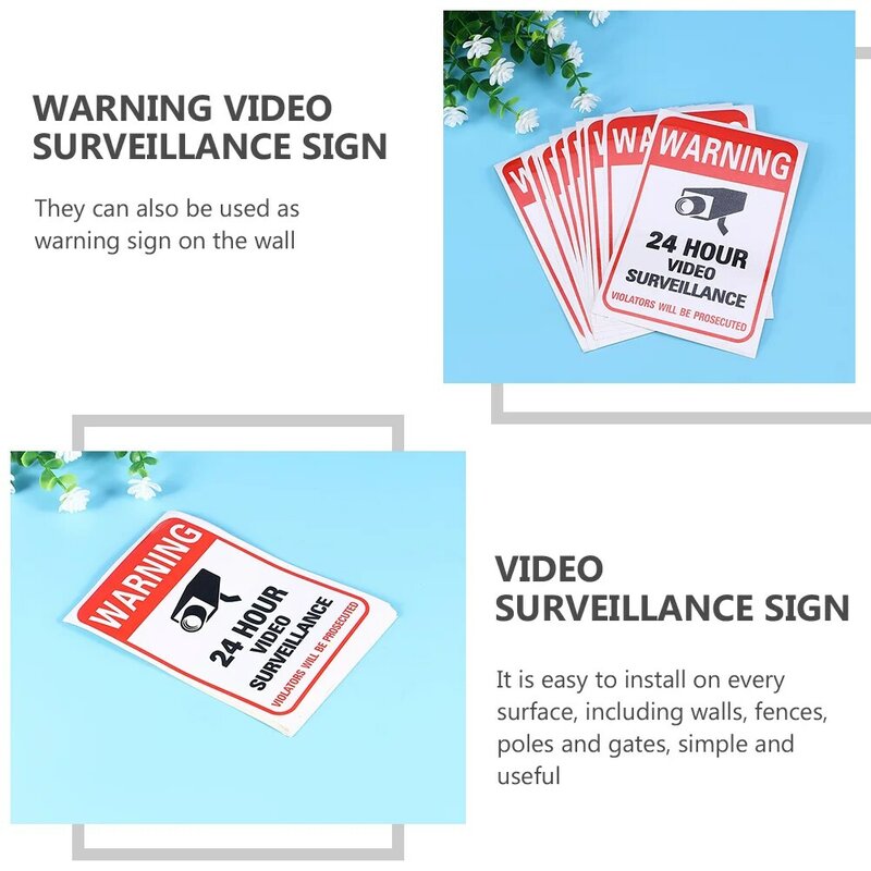 20 Pcs The Sign Monitor Warning Stickers Outdoor Video Adhesive Signs