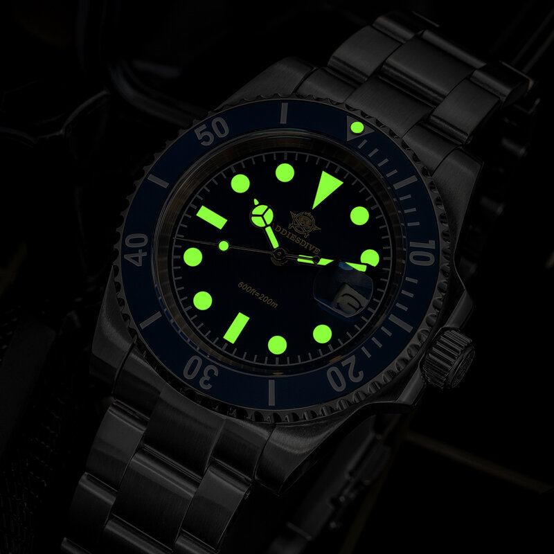 Мужские кварцевые наручные часы ADDIESDIVE, с керамическим корпусом, из нержавеющей стали, с очень светящимся корпусом, с датой, 200 м, часы для дайвинга