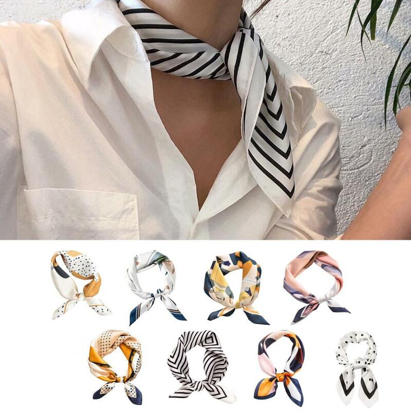 Lenço de seda macio para mulheres, colarinho respirável no pescoço, impressão colorida, leve perfeita, gravata para bolsa