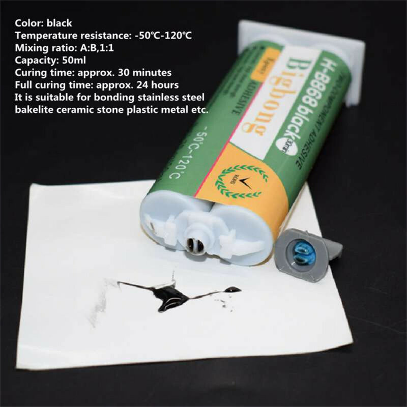 2pcs Black 1:1 50ml Glue Epoxy Ceramic Ceramic Stone Plastic Metal Bond & 5pc Mixing Nozzles & Cartridge Manual Dispensing Gun