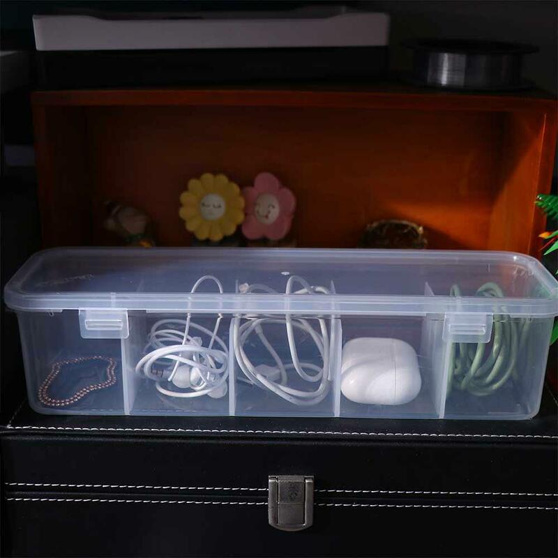 Transparente Data Cable Storage Box, Impermeável Flip Cover, Dustproof Plastic, Meias Titular, Meias, 5 Grids