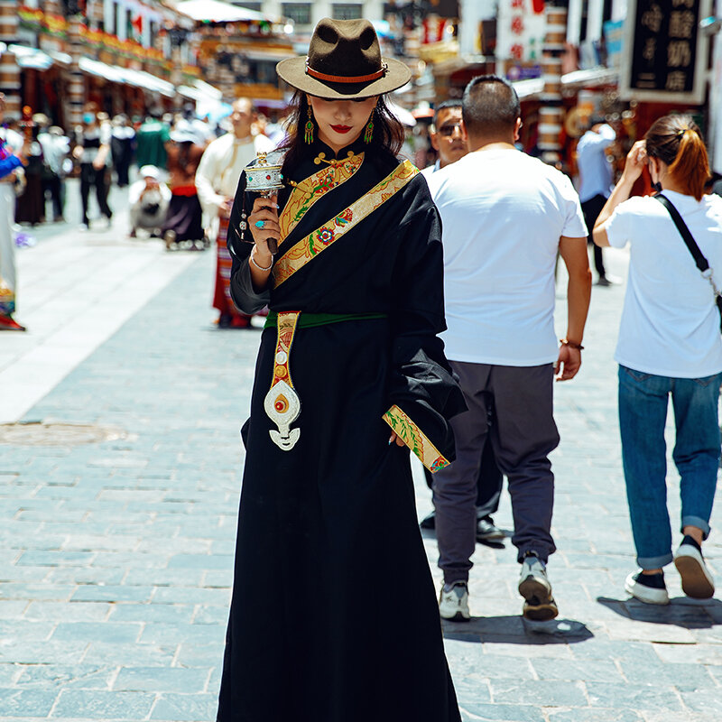 فستان طويل من الدانتيل من قطعتين لرحلة التصوير ، رداء لاسا ، ملابس أحادية اللون ، فستان صيني جديد