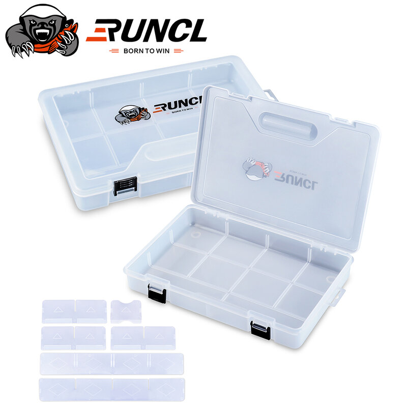 RUNCL صندوق معالجة الصيد ، حقيبة للتخزين البلاستيكية مع فواصل قابلة للإزالة ، منظم-مجموعة الصيد كومبو الطعوم-مجموعة أدوات الصيد