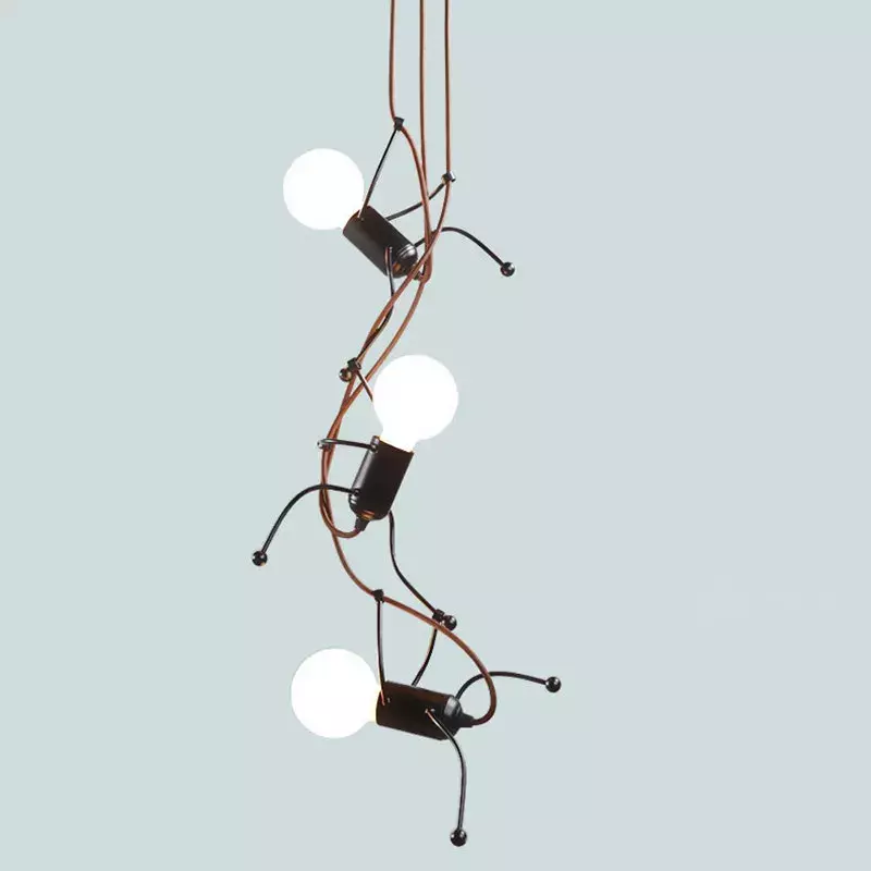 Arte Criativa Moderna Alpinista Pequeno Homem De Ferro Lustre, 3 ou 6 Cabeça, LED, Corredor, Corredor, Quarto de Criança, Jantar, Quarto