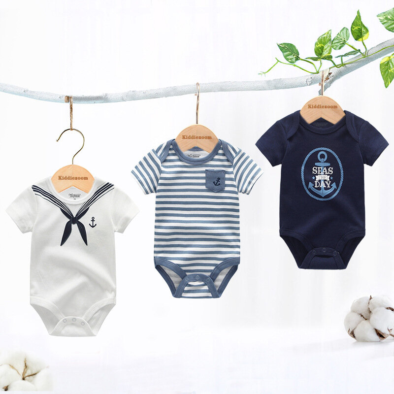 Bebê de manga curta algodão macacões e bodysuits, Roupa interior do recém-nascido, conjunto de roupas para bebês meninas e meninos, 3 peças por lote