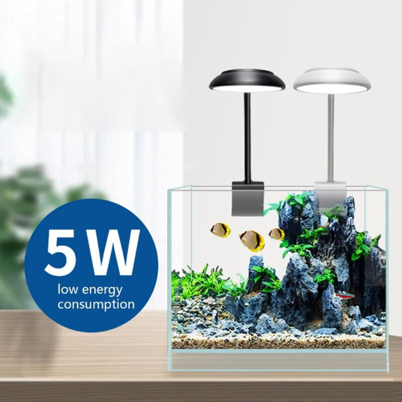 Tanques de peixes Clip-on Light Clamp, luzes do aquário, LED Beads, luzes brancas e azuis, rotações de 360 graus, 5W USB Plugs