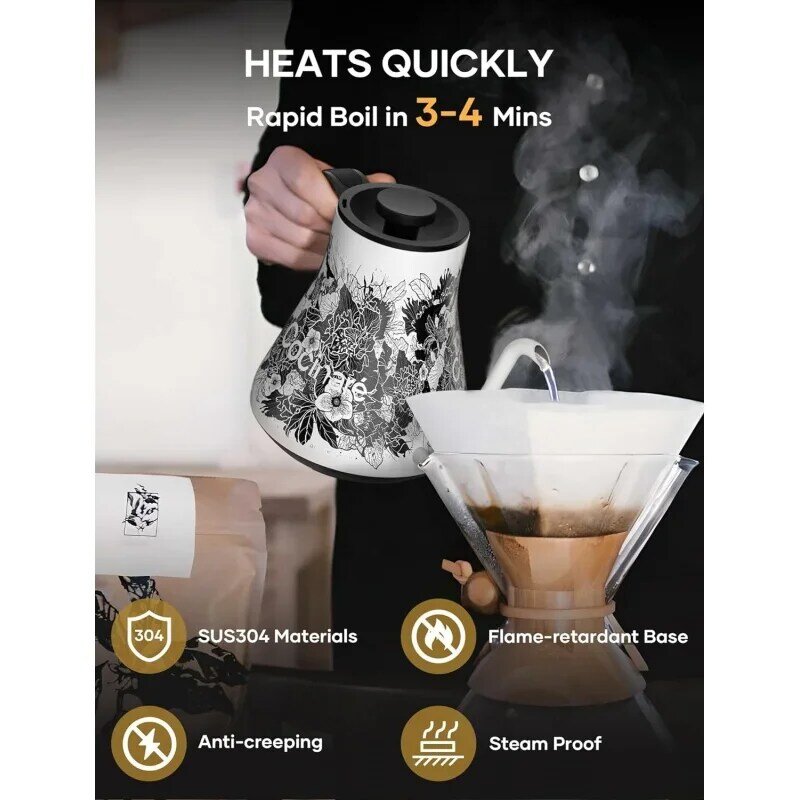 Cocinare elektrischer Schwanenhals kessel mit Temperatur regelung, über Kaffee und Tee gießen, 1200w 600 sec schnelle Kochzeit, g ult