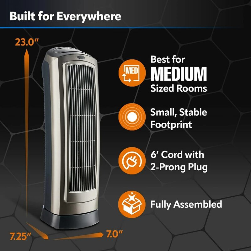 Oscillating Digital Ceramic Tower Heater for Home with Adjustable Thermostat, Timer and Remote Control, 23 Inches, 1500W