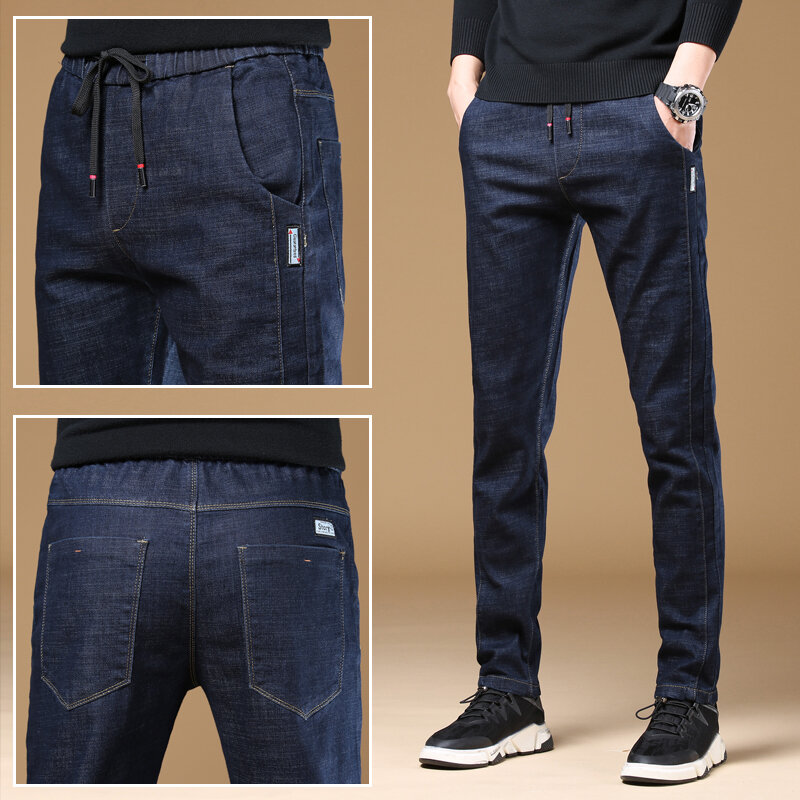 กางเกงยีนส์ผ้ายืดสำหรับผู้ชาย, กางเกงยีนส์ยืดขาตรงทรงหลวมไซส์ใหญ่ผ้ายืดกางเกงยีนส์ฤดูใบไม้ร่วง/ฤดูหนาว2023ใหม่