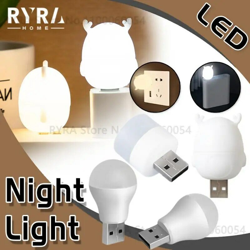 Lampu LED Mini lucu untuk komputer, lampu malam Mini USB, lampu komputer pengisian daya ponsel kecil, lampu LED pelindung mata, lampu baca dekorasi kamar