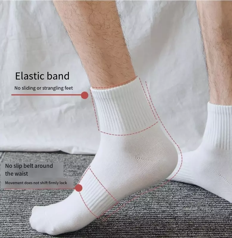 Meias de algodão puro monocromáticas para homens e mulheres, meias esportivas suaves e respiráveis, meias de tornozelo, preto e branco, 22 cm, 25 cm, 29cm, 3 pares