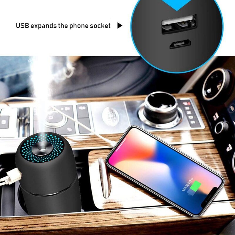 Umidificatore per auto USB Mini umidificatore portatile da 200Ml con luce notturna a LED a 7 colori modalità di nebbia regolabili silenziose per i viaggi