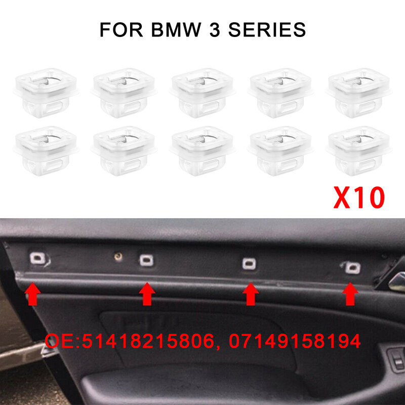 10 Pcs Red Center Console Dashboard Dash Trim Strip Inserts Clips For BMW E46 M3 E65 E66 X3 E83 Grommets Fixing Buckles Fastener