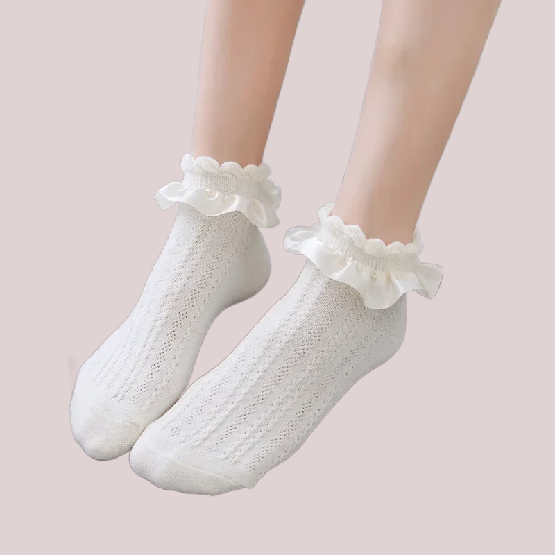 3/5 Pairs High Quality Fashion Cotton Socks Women's Ruffle Socks Black White Kawaii Cotton Lace Low Cut Girl Socks