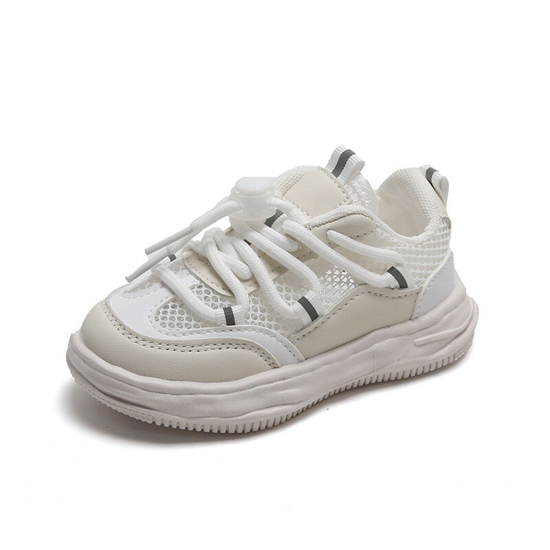 Zapatillas de malla transpirable para niño y niña, zapatos blancos de talla corta, novedad de verano