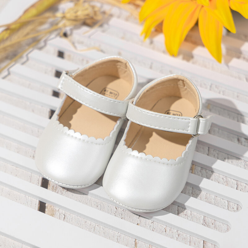 KIDSUN Spring Newborn Pu Baby Dress Girls Shoes Rubber Sole Non Slip First Walker Toddler White Dance Wedding Shoes for Girl