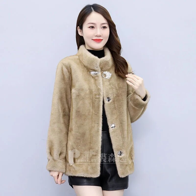 2024 New Mink Velvet Fashion Haining Fur Temperament Fur Coat Stand Collar Loose Short Casual Autumn And Winter Short Coat.