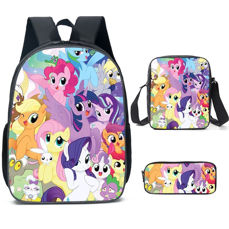 My Little Pony Anime Mochila, Bolsa de Ombro Escola Estudantil, Kids Cute Travel Bag, Presente de Aniversário para Crianças, 3Pcs Set