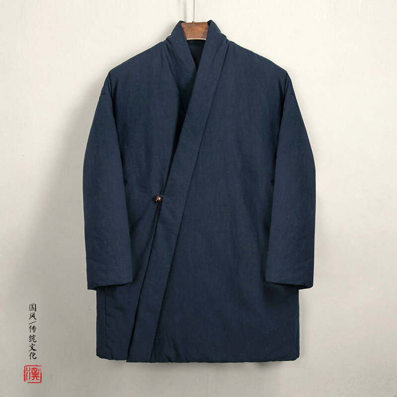 Casaco de algodão acolchoado para homens, estilo chinês, casaco vintage monocromático, casacos de linho de algodão, Parkas orientais, inverno