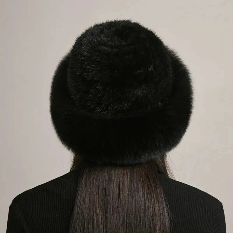 女性のための本物の自然な織りのミンクの毛皮の帽子,冬のファッションのための豪華なニットの帽子,暖かい本物のキツネの毛皮の帽子