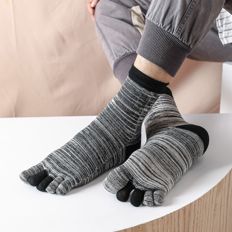 Coloridos calcetines de algodón para hombre, calcetín transpirable, absorbente de sudor, cálido, sólido, informal de negocios, 5 dedos, 5 pares