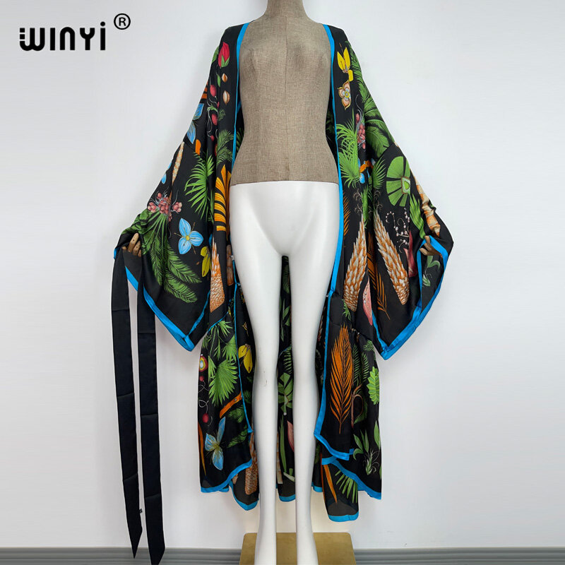 WINYI-فستان كيمونو نسائي بحمالات ذاتية ، غطاء بيكيني ، طباعة أزياء عتيقة ، ملابس صيفية ، ملابس شاطئ ، بدلة سباحة للتغطية