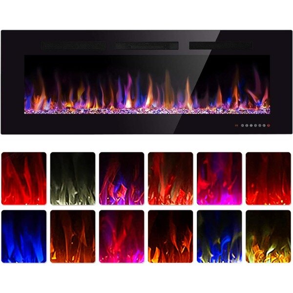 60" Electric Fireplace in-Wall Recessed and Wall Mounted 1500W Fireplace Heater and Linear Fireplace