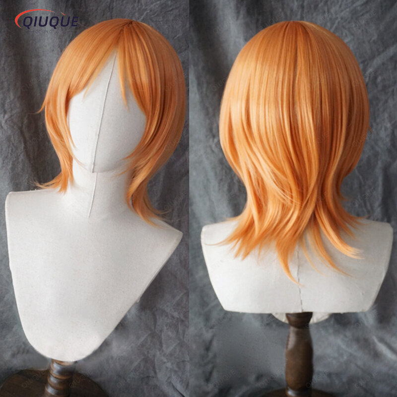 Wig Cosplay Nami Dewasa Kualitas Tinggi Wanita 75Cm Rambut Panjang Keriting Bergelombang Oranye Tahan Panas Anime Satu Potong Wig Cosplay + Topi Wig