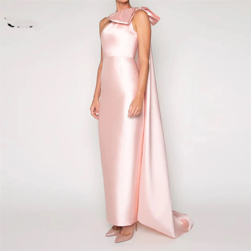 Gaun Prom Blush panjang 2024 selubung pita besar satu bahu kontes Satin gaun malam jubah De Soiree LargoCL-740