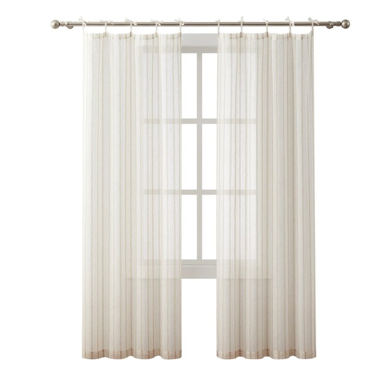 Emerson Linen Stripe Light Filtering Tie Top Curtain Panel Pair, Taupe, 76" x 84"