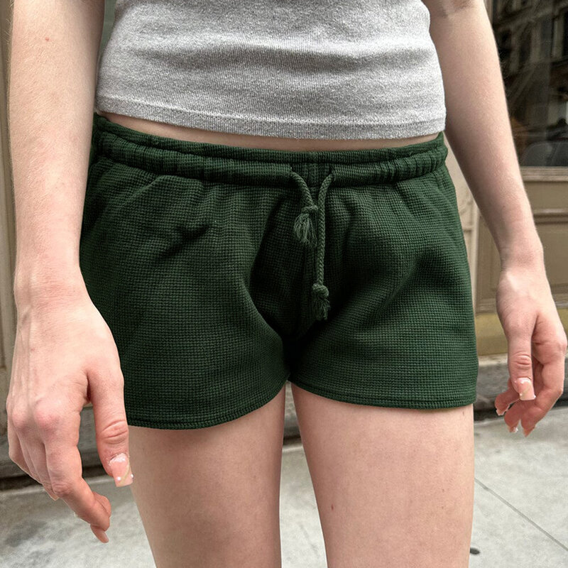 Женские короткие шорты с заниженной талией Y2K, летние милые шорты с заниженной талией и широкими штанинами, Повседневные базовые шорты для отдыха