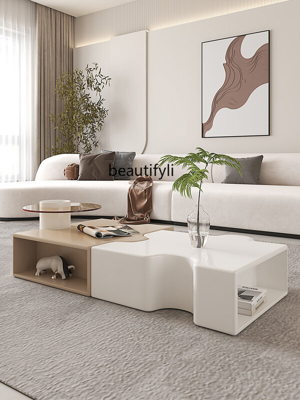 Cream Style Tea Table Living Room Home Modern Minimalist Square Coffee Table TV Cabinet Unit