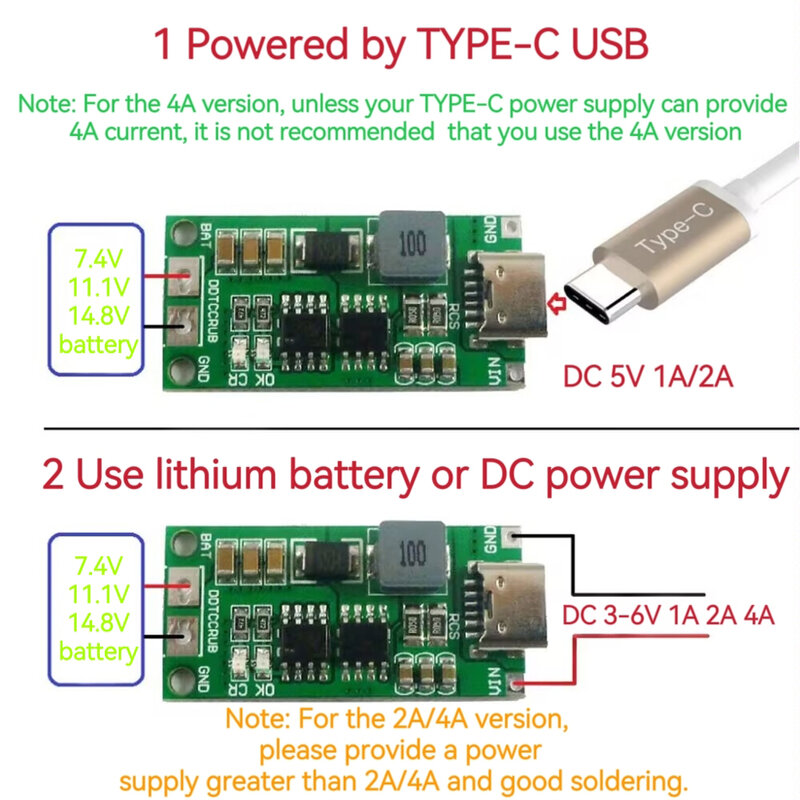 Chargeur de batterie au lithium multi-cellules, Boost Step-Up, Fuchsia Polymer, Eddie Ion, 2S, 3S, 4S, Type-C vers 8.4V, 12.6V, 16.8V, 7.4V, 11.1V, 14.8