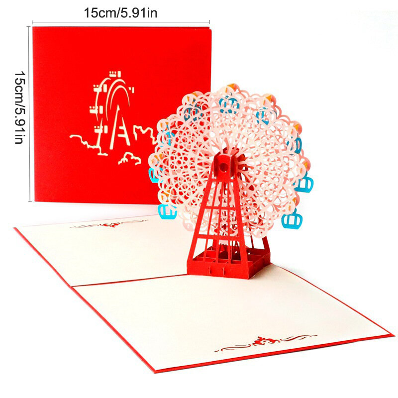 3D Pop Up Ferris Wheel Greeting Card W/Envelope Valentines Day Birthday Anniversary Invitation Greeting Card Couples Postcard