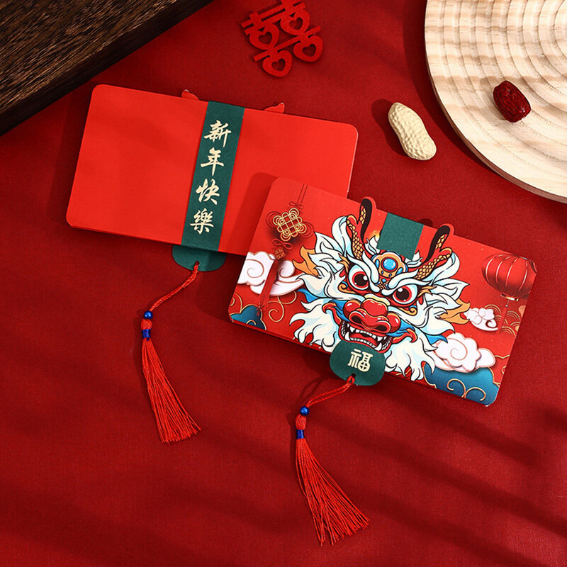 Envelope vermelho dobrável infantil, dragão do ano novo chinês, bolsa de dinheiro da sorte, material para o festival de primavera, desenhos animados, 2022