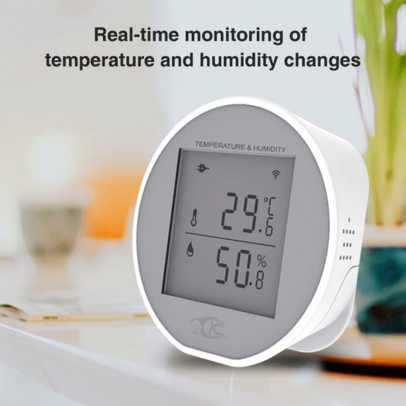 مستشعر درجة الحرارة والرطوبة الذكي من RYRA Tuya مزود بتقنية WIFI ومقياس للرطوبة في الأماكن المغلقة مع شاشة عرض LCD يدعم Alexa Google Home