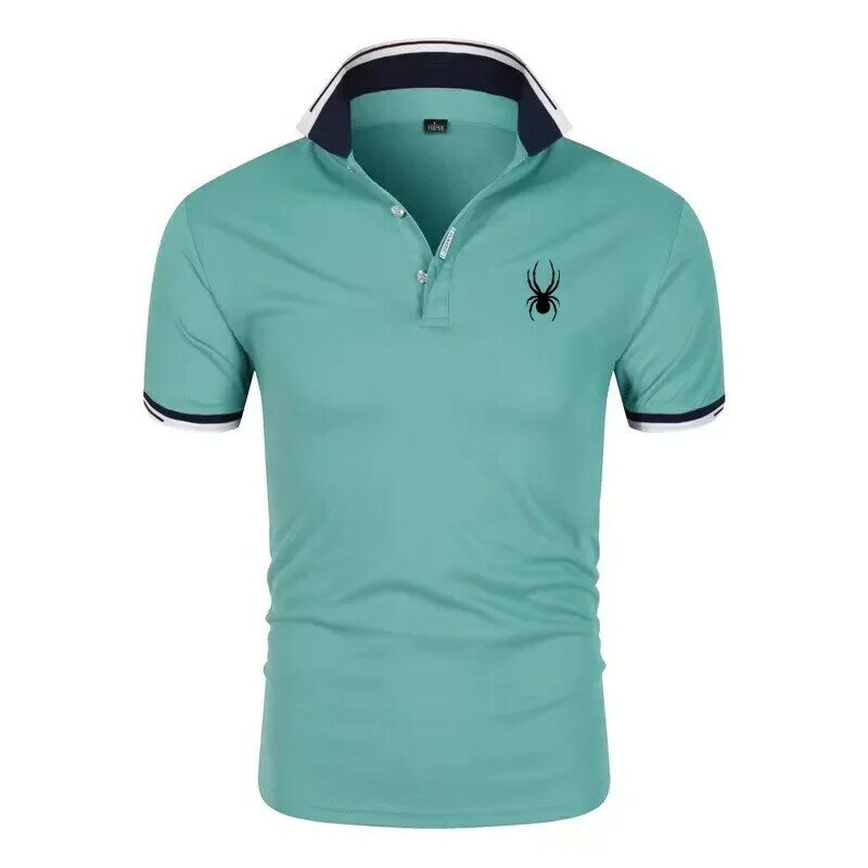 Męska haftowana koszulka polo z krótkim rękawem, dopasowana koszulka polo, klapa, casualowa moda biznesowa, lato nowy styl2024