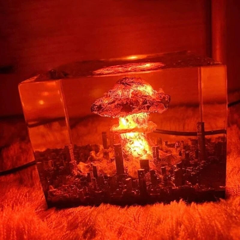 핵 폭발 폭탄 버섯 구름 램프, 불꽃 없는 램프, 안뜰 거실 장식, 3D 야간 조명, 충전식 램프
