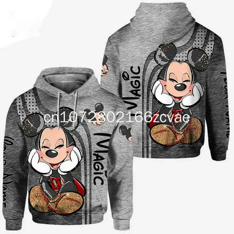 Sudadera con capucha personalizada de Disney para hombre y mujer, camisa deportiva de calle con estampado 3D de Mickey, moda informal, nueva