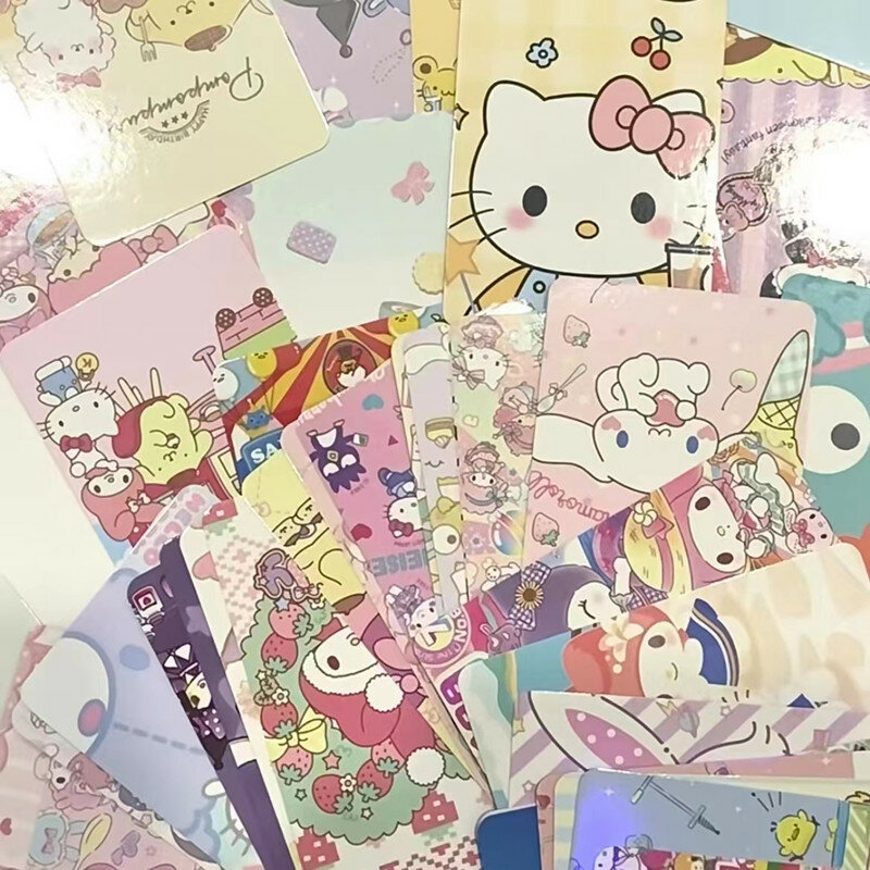 Tarjetas Sanrio Kawaii Hello Kitty Kuromi Melody Cinnamoroll Pochacco, colección de tarjetas para niños y niñas, regalos de cumpleaños, juguetes, 50 unids/lote por caja