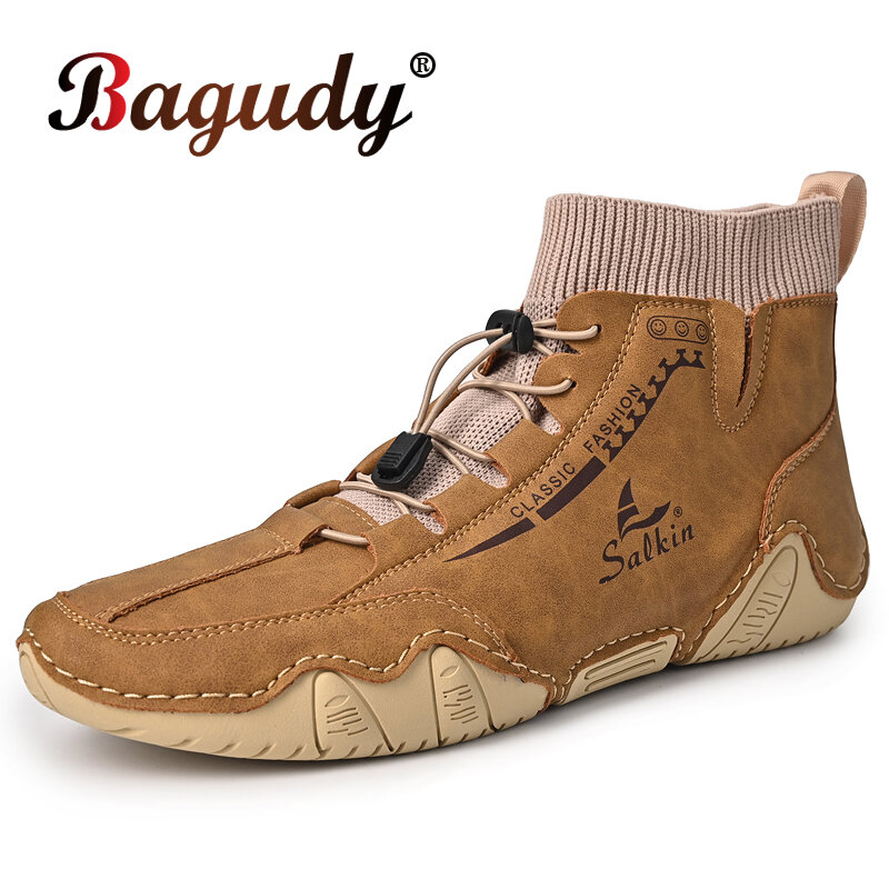 Botas de tornozelo respiráveis masculinas, botas macias e confortáveis ao ar livre, sapatos casuais da moda, outono, tamanho grande 38-47
