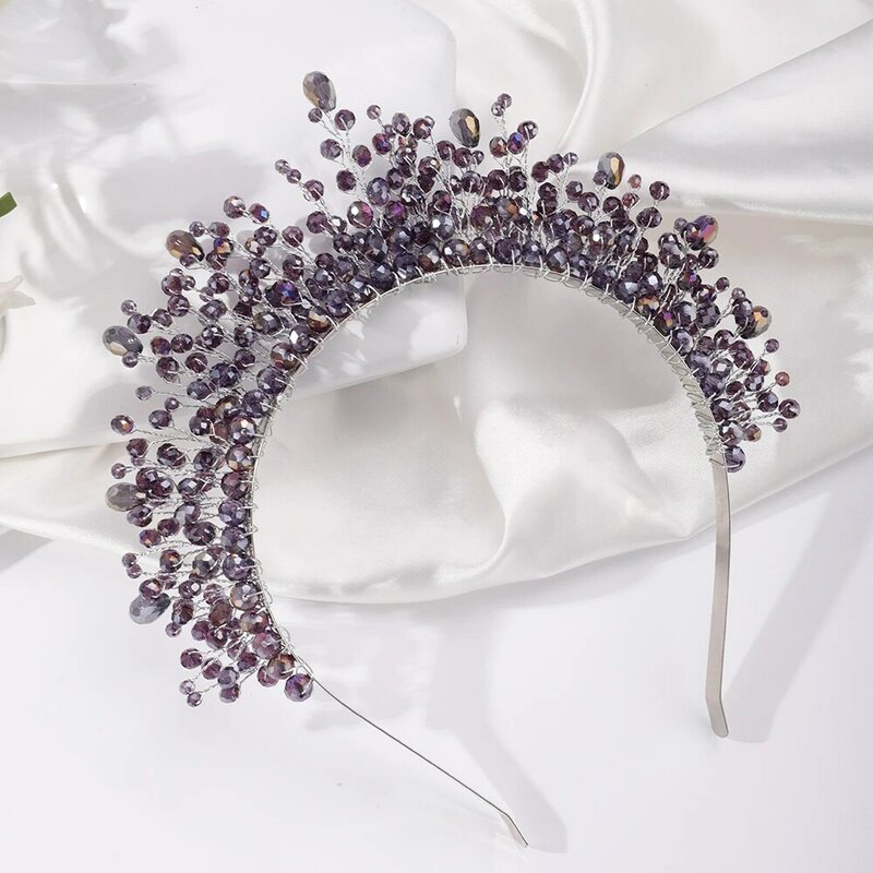 Corona de cristal para novia, diadema de diamantes plateados de lujo, tocado hecho a mano, accesorios para el cabello para fiesta y boda, 9 colores