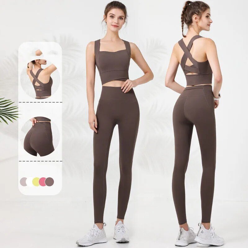 Sport-Yoga-Anzug-Set im neuen Stil für Frauen im Freien eng, abnehmen, hohe Taille, Hüftlifting-Fitness-Anzug-Set