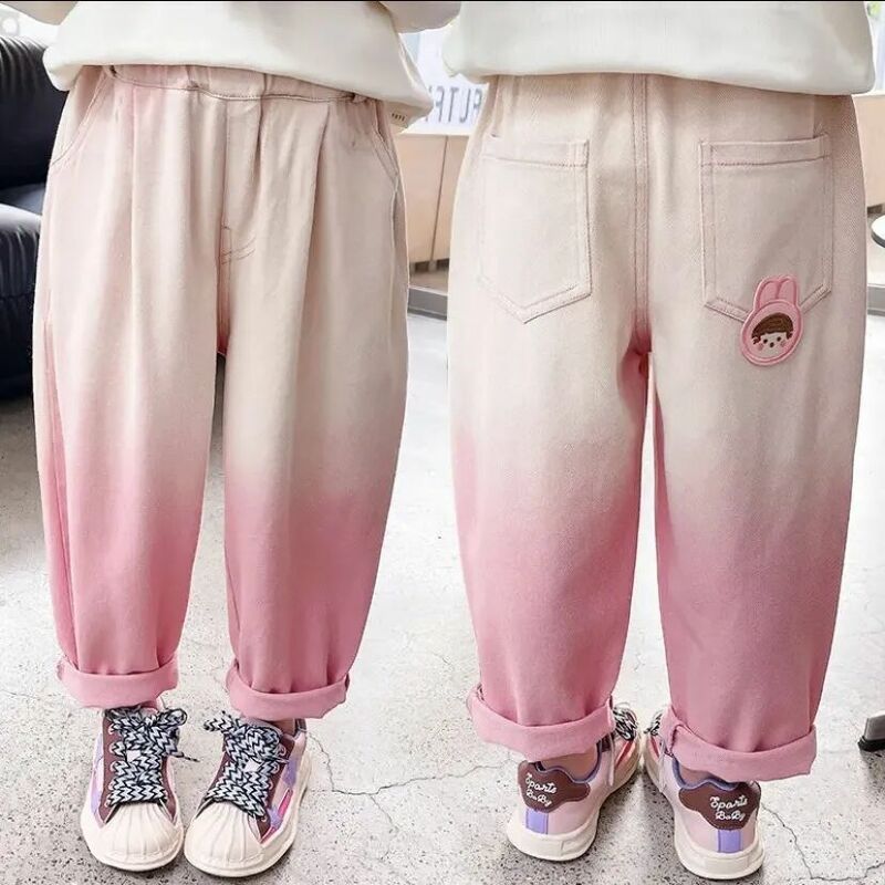 Весенне-осенние повседневные спортивные брюки для девочек, новые корейские градиентные длинные брюки для маленьких и средних детей