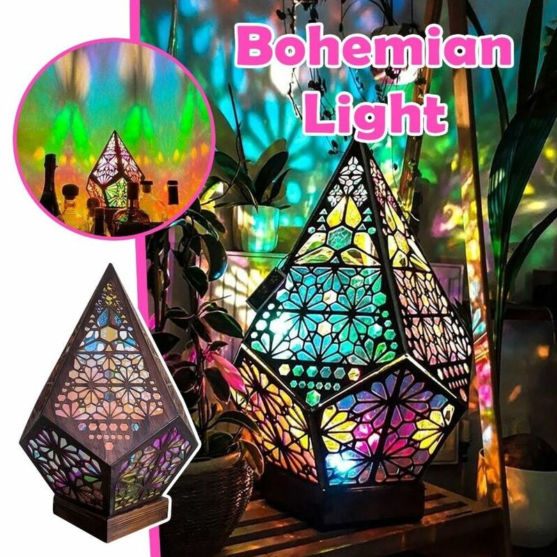 Lámpara de proyección de piso Bohemia colorida, luces nocturnas impermeables brillantes portátiles, luz de proyección LED 3D USB para jardín