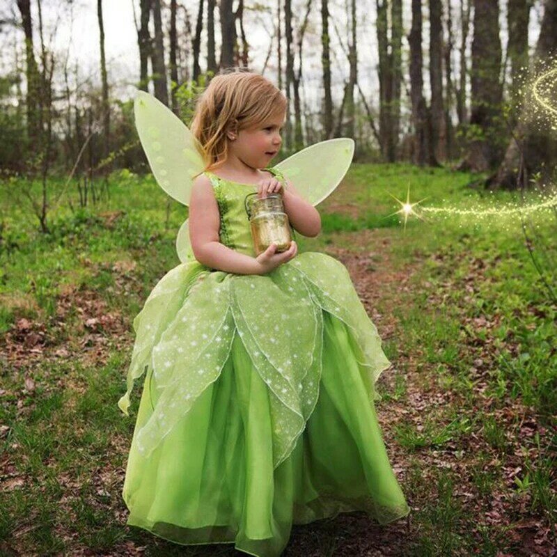 Disney-vestido de princesa Tiana para niñas, ropa de fiesta de cumpleaños, Carnaval, disfraz de campana Tinker