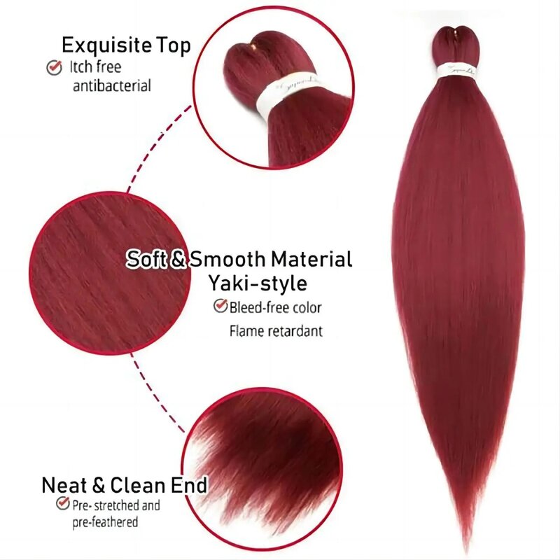 Kanekalon-事前に伸ばされたかぎ針編みのヘアエクステンション,簡単な編組,人工毛,偽の髪,箱入り,純色
