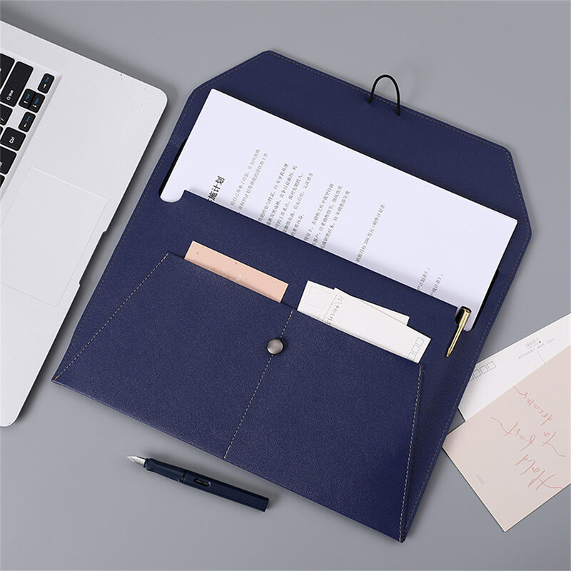 Вместительная Сумка для документов, деловая офисная сумка для хранения информации, водонепроницаемая эластичная папка для файлов из искусственной кожи с ремешком