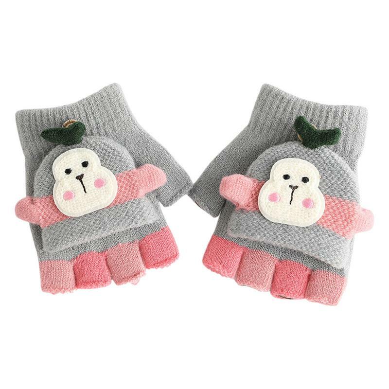 Симпатичные перчатки без пальцев, теплые дизайнерские перчатки с откидной крышкой в виде снеговика для детей, детские перчатки для велоспорта, скалолазания